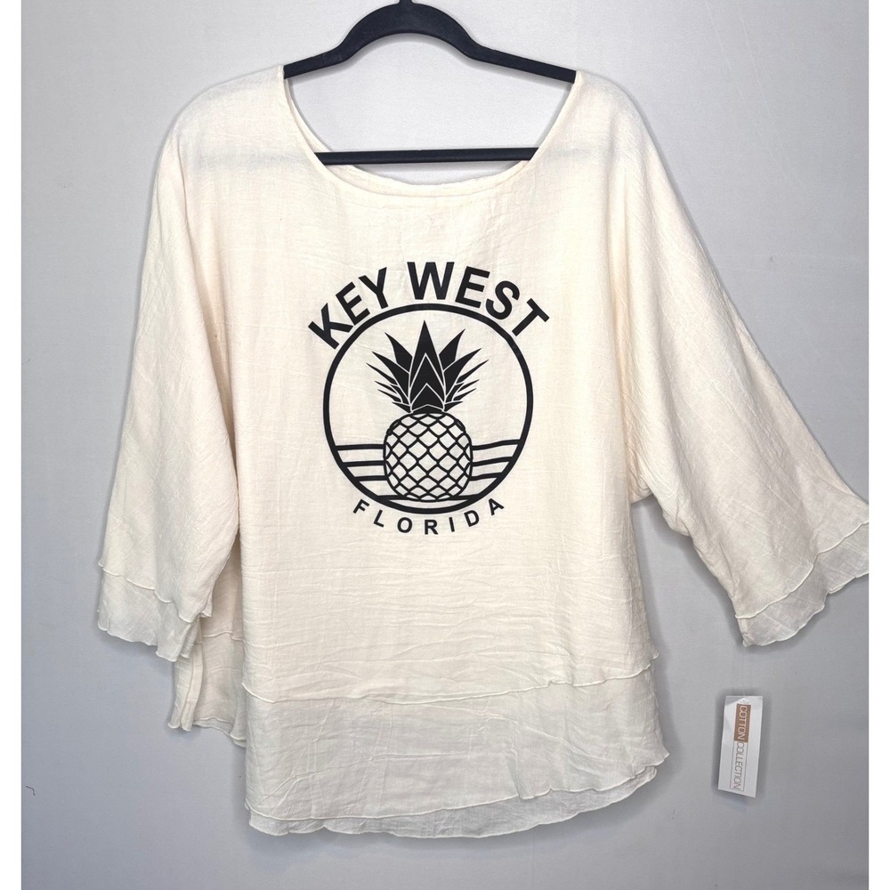Cotton Collection USA Tunic Top Size XXL Gauzy Cotton Key West Florida Pineapple
